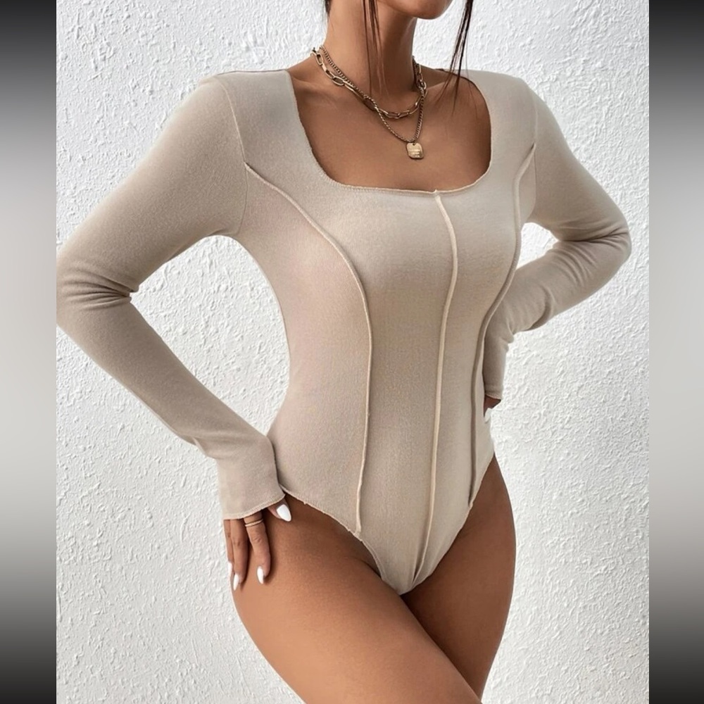 Cream long sleeve body suit